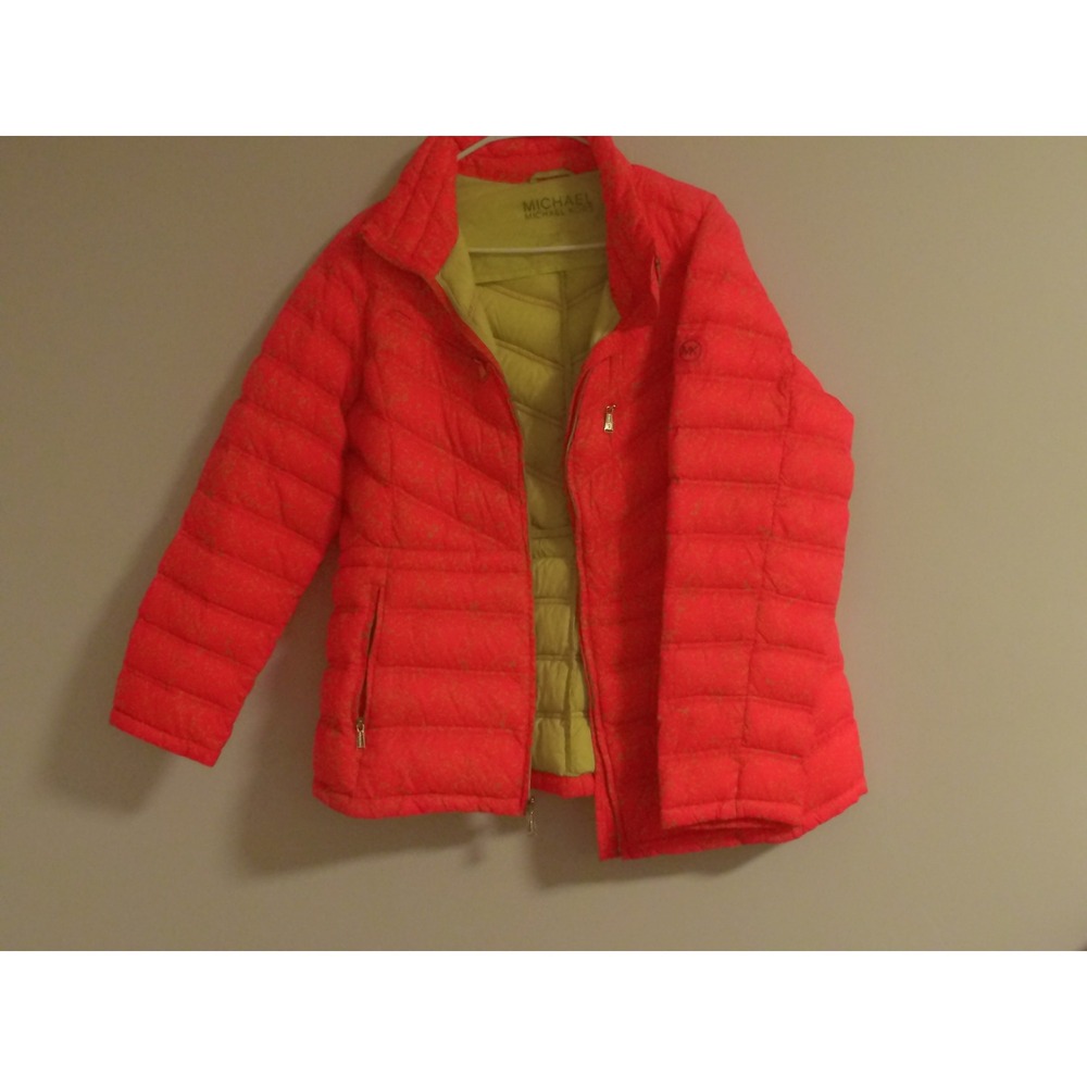 Michael Kors Kids XL Neon Coral Orange Packable Down Puffer Jacket Coat